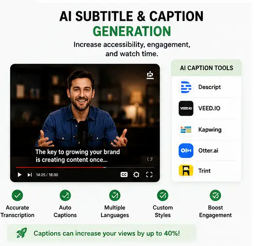 AI subtitle and caption generation for video accessibility and engagement