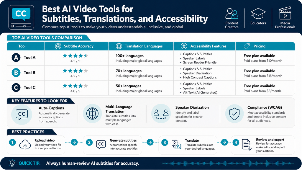 Best AI Video Tools for Subtitles, Translations, and Accessibility