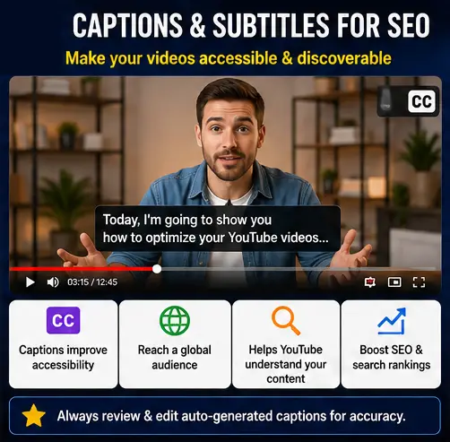 Captions and Subtitles for YouTube SEO Infographic
