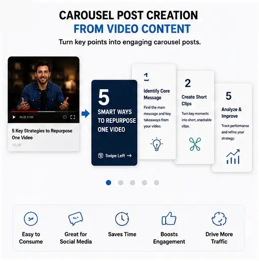 Carousel post creation from video content for social media engagement