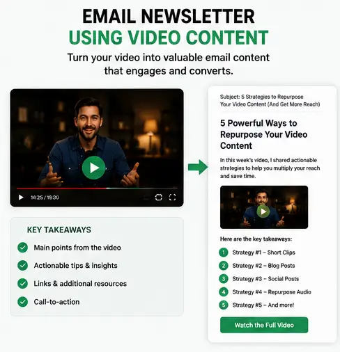 Email newsletter created from repurposed video content
