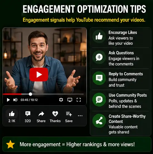 Engagement Optimization Tips for YouTube Infographic