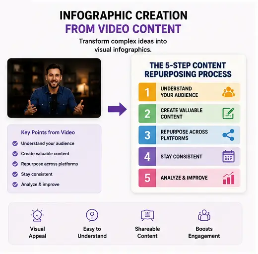 Infographic creation from video content and repurposing strategy
