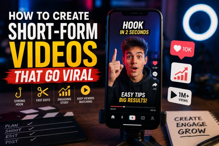 Short form video creator recording viral content with social media growth analytics, mobile video editing, YouTube Shorts strategy, TikTok marketing, and Instagram Reels optimization.