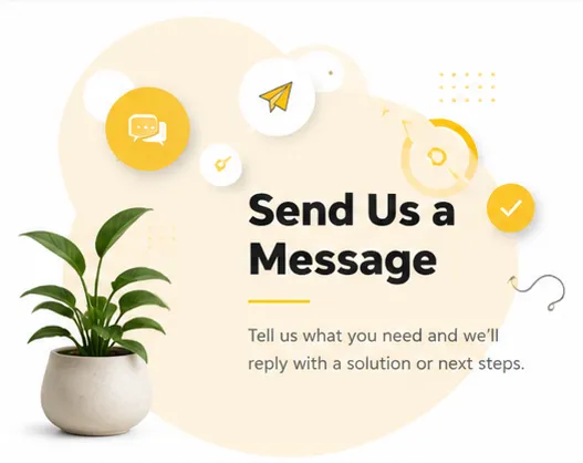 Tasknestly contact form illustration with send us a message design and communication icons