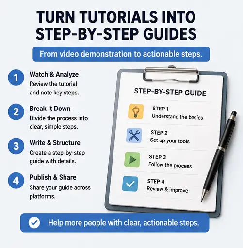 Turning tutorial videos into step by step written guides