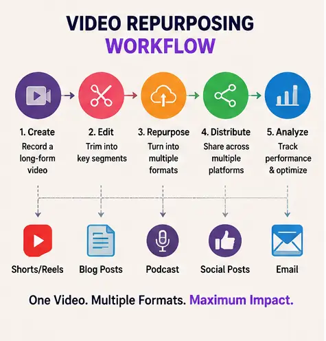 Video repurposing workflow from recording to distribution and analytics