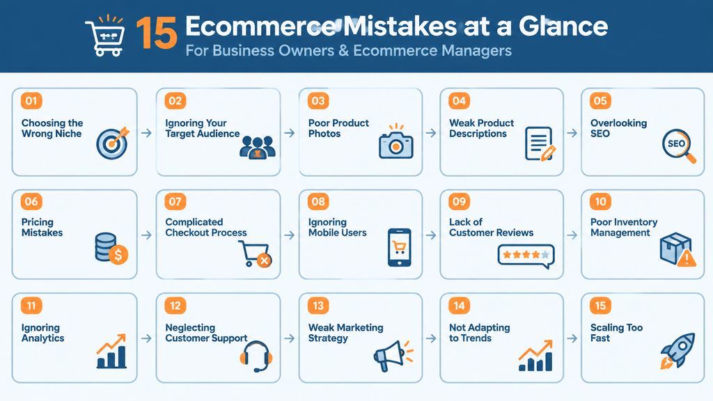 15 Ecommerce Mistakes at a Glance