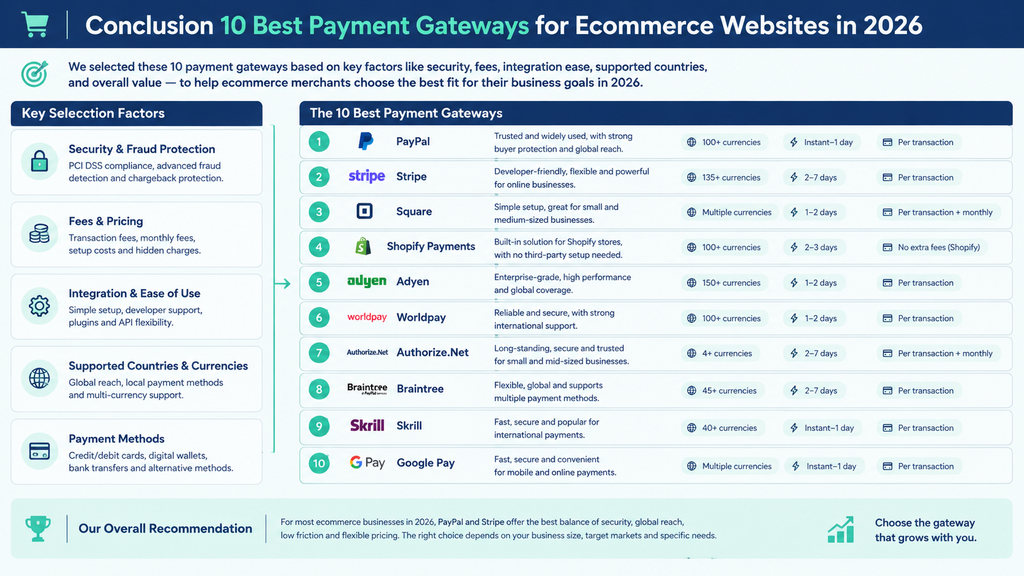 Conclusion 10 Best Payment Gateways for Ecommerce Websites in 2026
