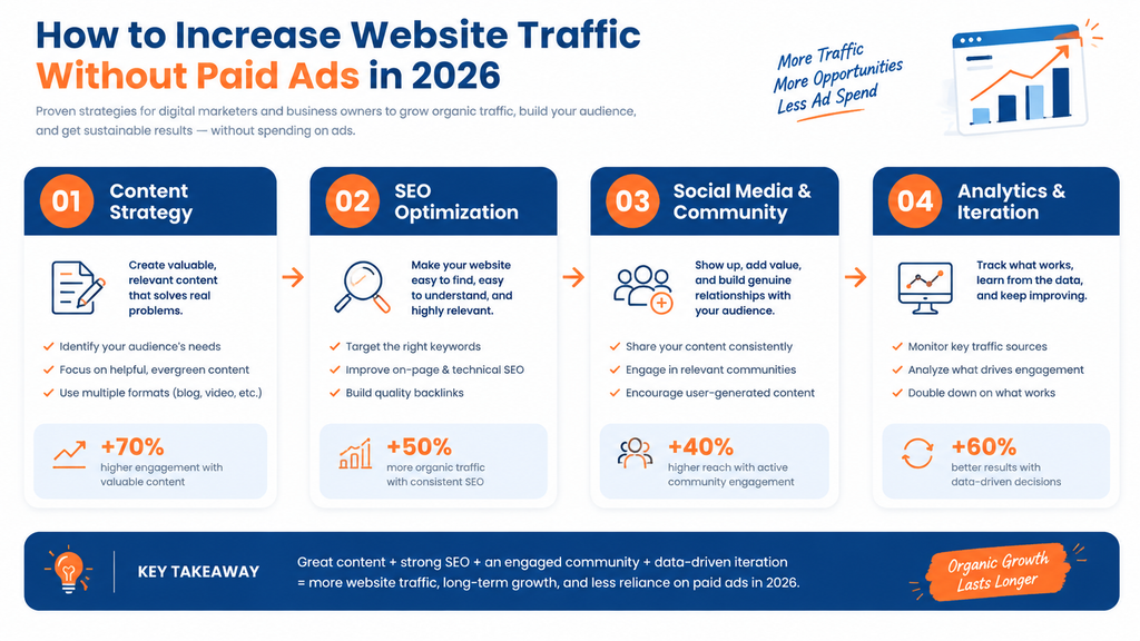 Conclusion How to Increase Website Traffic Without Paid Ads in 2026