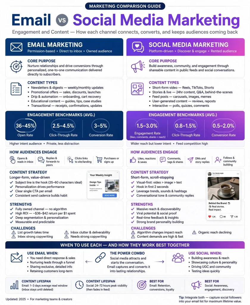 Email vs Social Media Marketing Engagement and Content