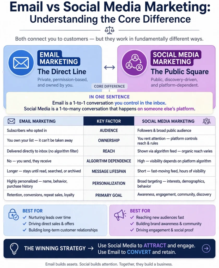 Email vs Social Media Marketing Understanding the Core Difference