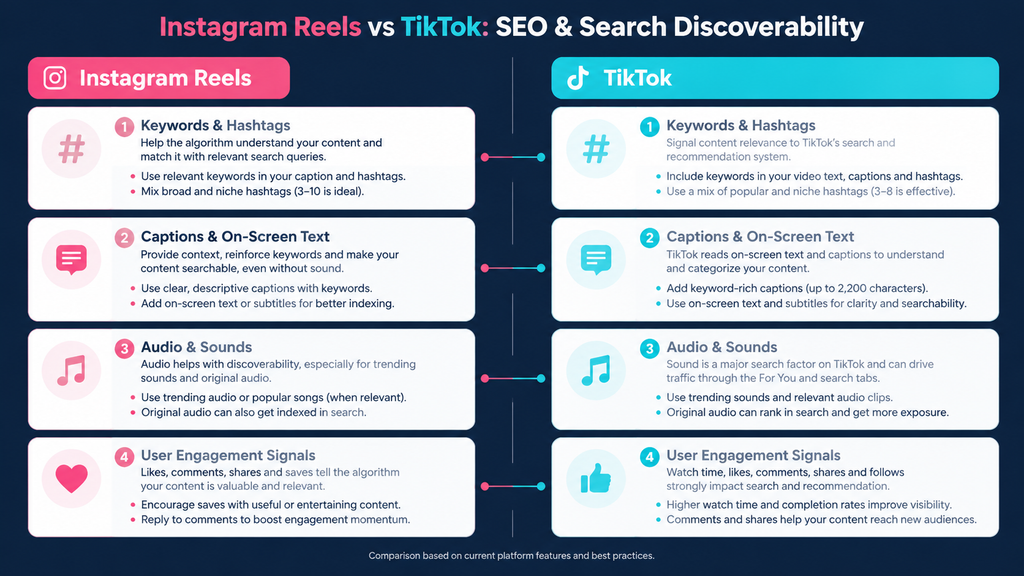 Instagram Reels vs TikTok SEO and Search Discoverability