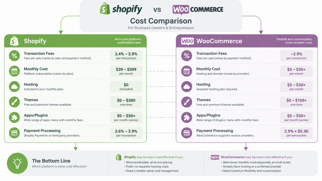 Shopify vs WooCommerce Cost Comparison