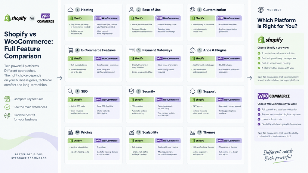 Shopify vs WooCommerce Full Feature Comparison