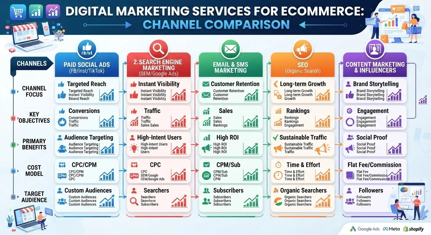 Digital Marketing Services for Ecommerce Channel Comparison